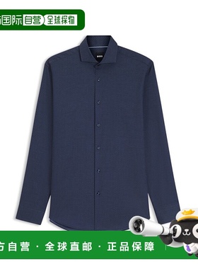 自营bossRegular-fit shirt in cotton dobby - dark blue 美国奥
