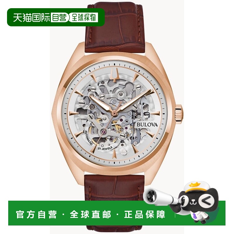 自营 Bulova Surveyor镂空表盘皮革表带男士手表97A175-镂空 美国