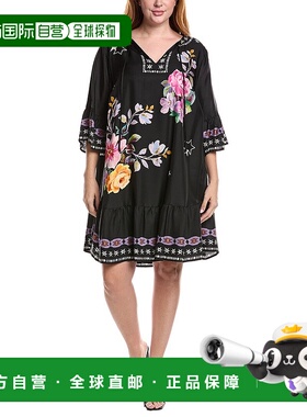 自营 Johnny Was Plus Hailee丝绸混纺迷你连衣裙-黑色 美国奥莱