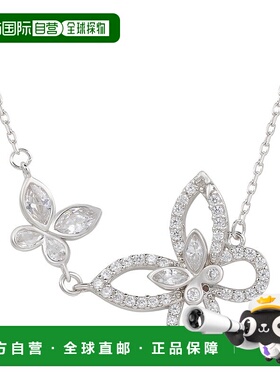 自营 Suzy Levian 纯银方晶锆石双蝴蝶项链 - 白色 美国奥莱直发