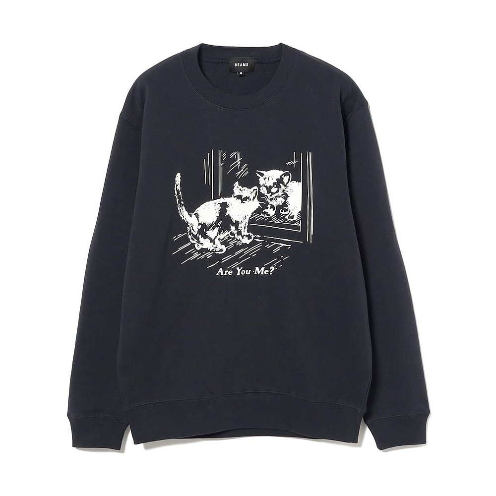 BEAMS 男士猫咪印花圆领卫衣 75130742176