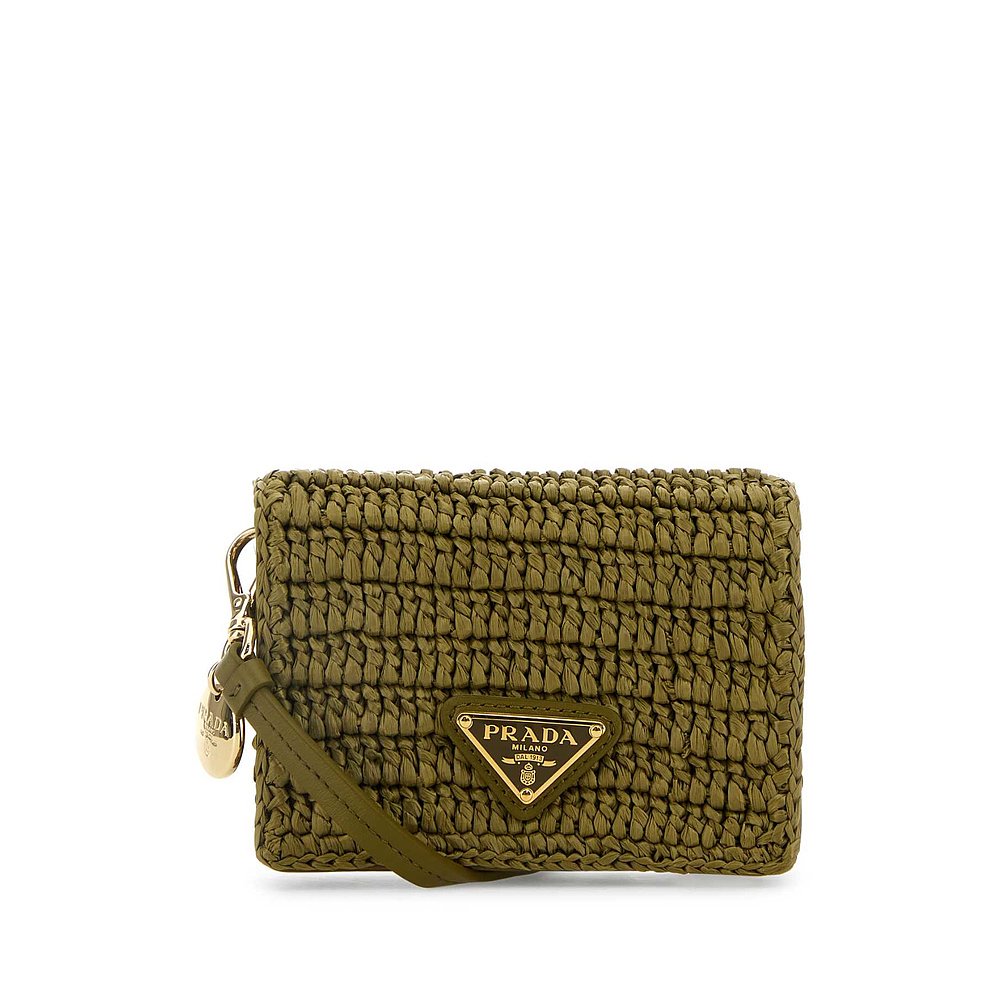 PRADA 女士钱包 1MR0242CYCF0393 AW2024 绿色 肩带钩编卡包