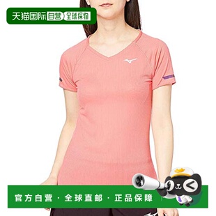 透气J2MA0208女士 自营 T恤 跑步服短袖 珊瑚 Mizuno美津浓