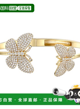 自营 genevive纯银 14k 镀金钻石方晶锆石法式密钉蝴蝶开口袖口手