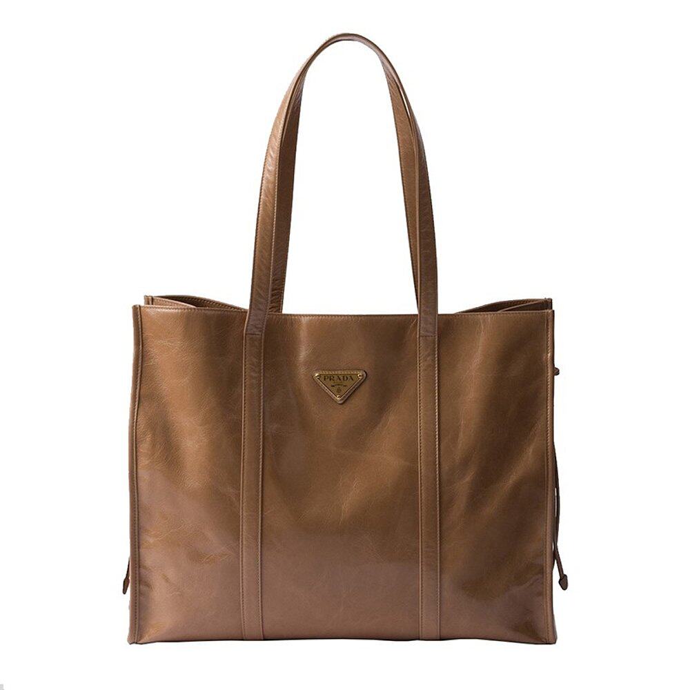 Prada/普拉达 女士大号紫色皮革皮革手柄金属饰品手提包