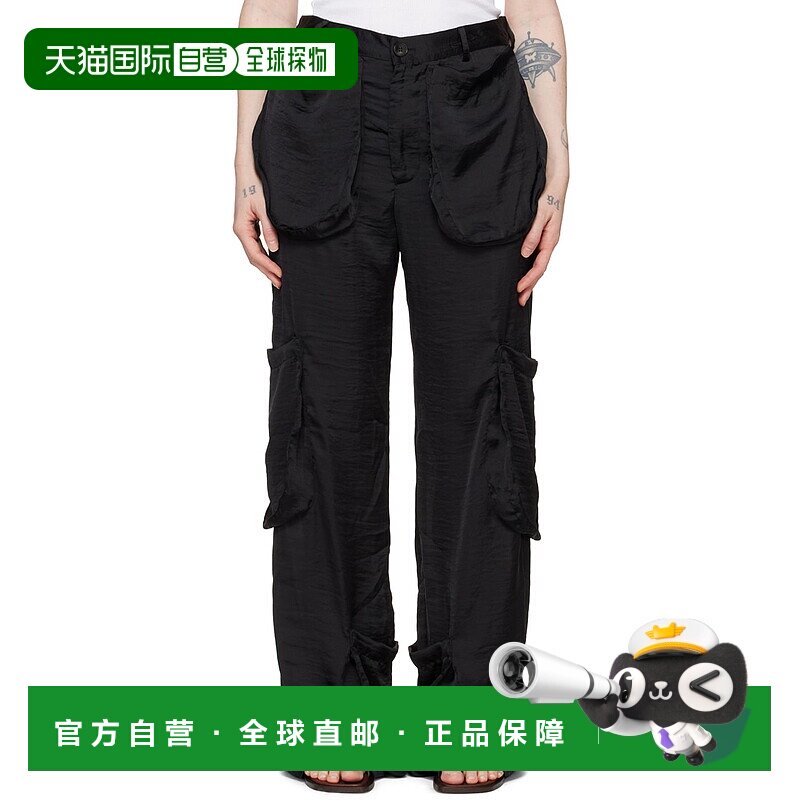 1h可退 香港直邮潮奢 Edward Cuming 女士 黑色贴袋长裤 SS24P08B