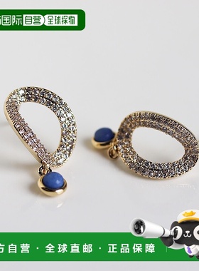 1h可退 日本直邮cui-cui水晶淡水珍珠蓝玛瑙镀金耳钉蓝色cuicui