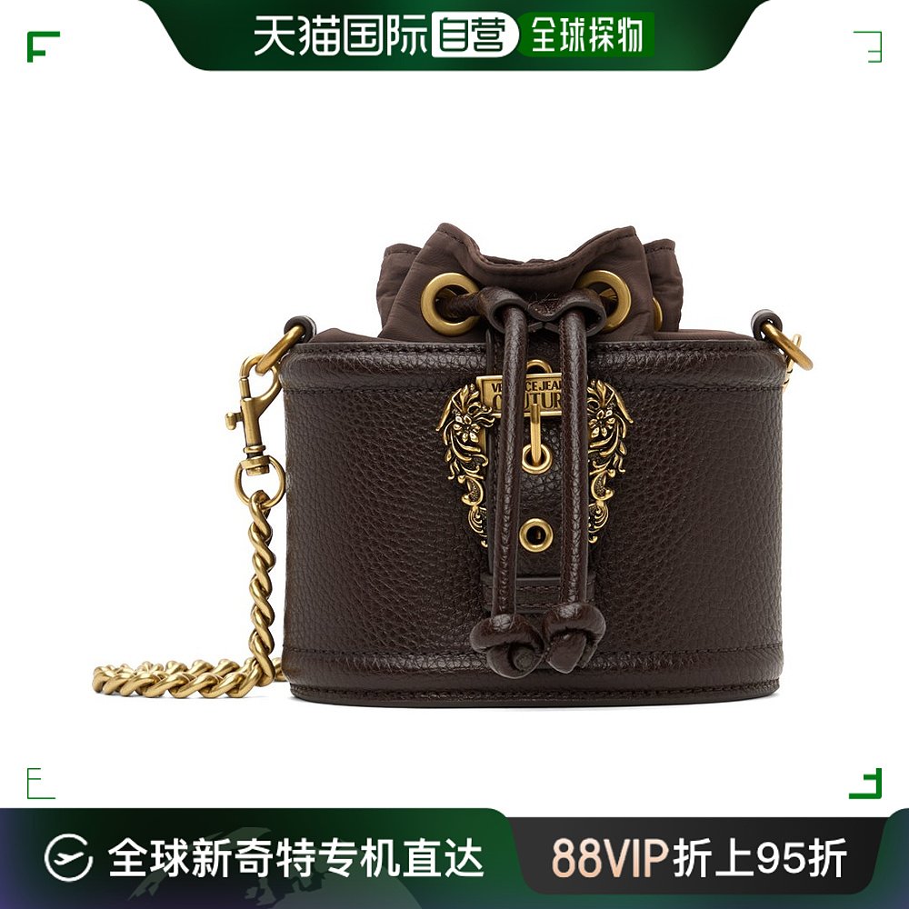 香港直邮潮奢 Versace Jeans 范思哲 女士棕色抽绳单肩包