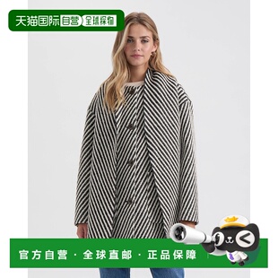 白色 自营Ellen 带可拆卸围巾 大胆斜纹纹理大衣 黑色 Tracy女式