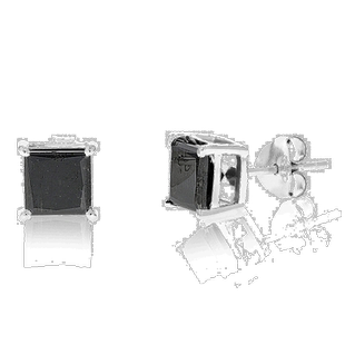 自营 vir jewels3 cttw 公主方形切割黑色钻石耳钉 .925 纯银爪镶