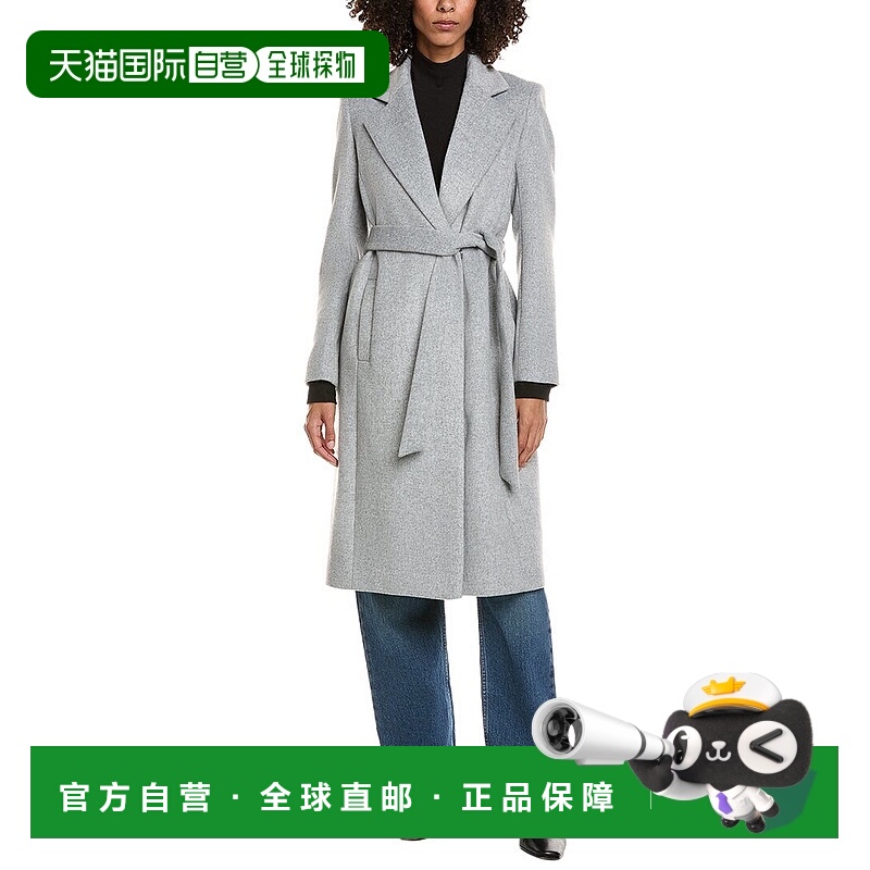 自营Sam Edelman Belted Wrap Wool-Blend Coat - grey 美国奥莱