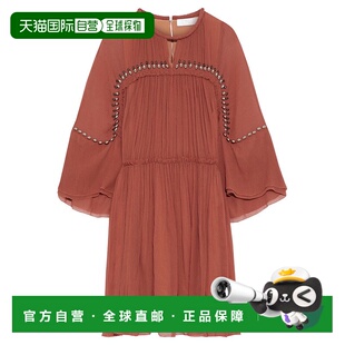 香港直邮Chloe 蔻依 女士 精饰褶皱真丝乔其纱迷你连衣裙 CHC19AR
