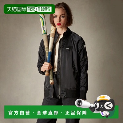 自营members onlyWomen's Satin Bomber Jacket - black 美国奥莱