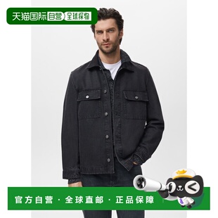 自营欧洲直邮Mango芒果 男士黑色带口袋的牛仔夹克