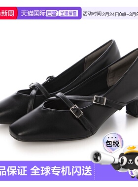 日本直邮VIVIAN 方头交叉绑带 5cm厚底高跟鞋（黑色 PU 材质）