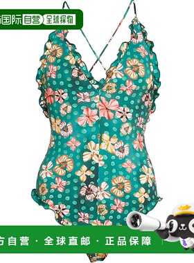 自营 Ulla Johnson 女士 Giordana Maillot 绿色花卉连体泳衣，带