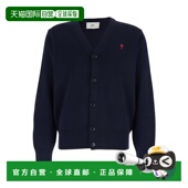 香港直邮Ami Paris 1h可退 男士 ADC Front 蓝色V领刺绣羊毛混