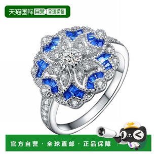 自营 GENEVIVE 纯银蓝宝石立方氧化锆花卉鸡尾酒戒指 - 蓝色 美国