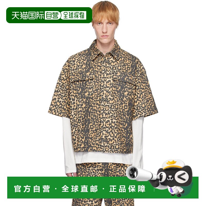香港直邮潮奢 Rhude 男士 驼色 Leopard Boxy Work 牛仔衬衫 RHSS