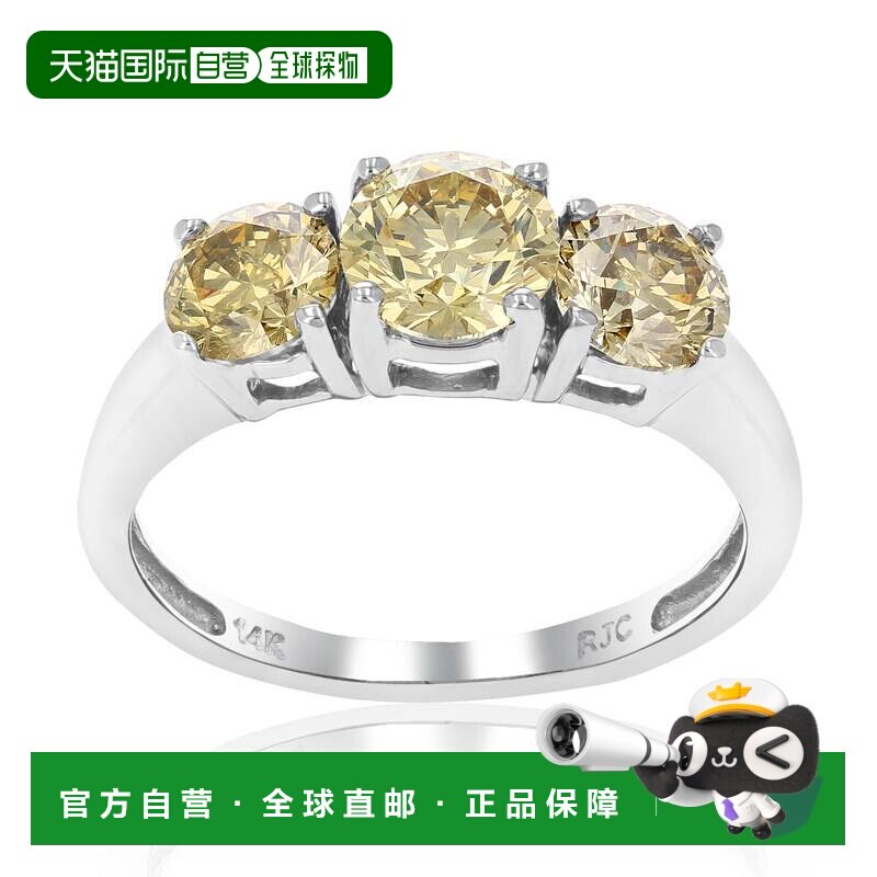 自营 vir jewels2 克拉 3 石圆形香槟钻石订婚戒指 14K 白金新娘