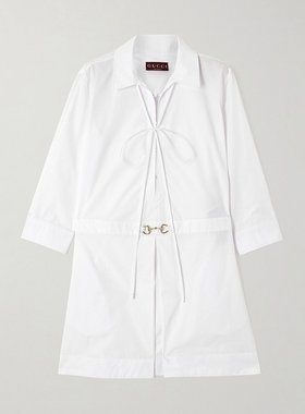 潮奢 Gucci 古驰 女士 饰马衔扣棉府绸衬衫式连衣裙 832066Z8B11