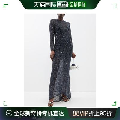 香港直邮潮奢 Ashish 女士 夜空色钉珠网纱礼服