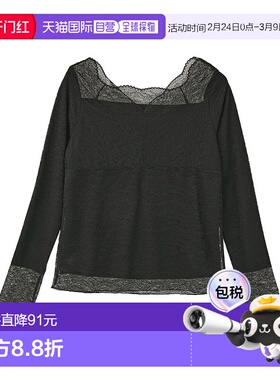 1h可退 日本直邮earth music&ecology 女装 吸湿发热 2WAY领蕾丝