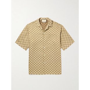 潮奢 Gucci 古驰 男士 GG亚麻帆布混纺衬衫 742707ZAM7G