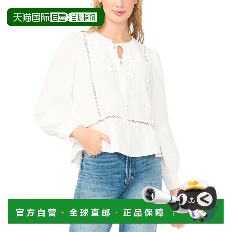 自营vince camutoVince camut0蕾丝前叉系带罩衫-白色 美国奥莱直