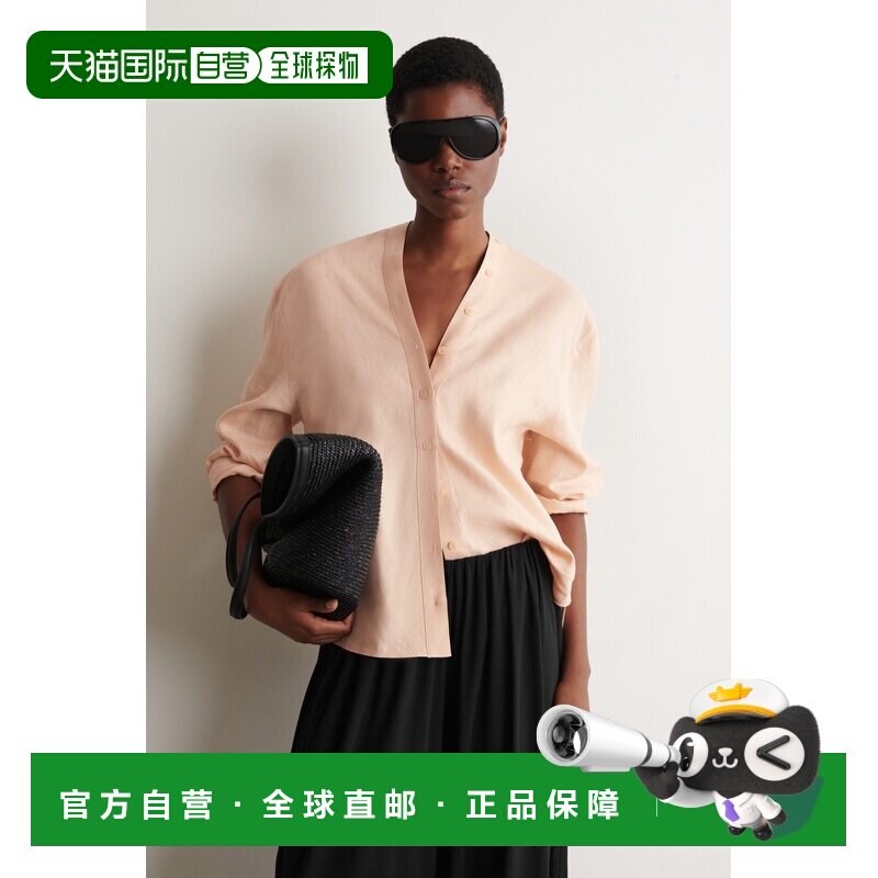 自营欧洲直邮COS 女士蜜桃色亚麻V领纽扣长袖衬衫通勤图片