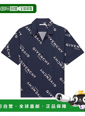 香港直邮GIVENCHY 男士衬衫 BM616J1673410 AW2025 蓝色 翻领短袖