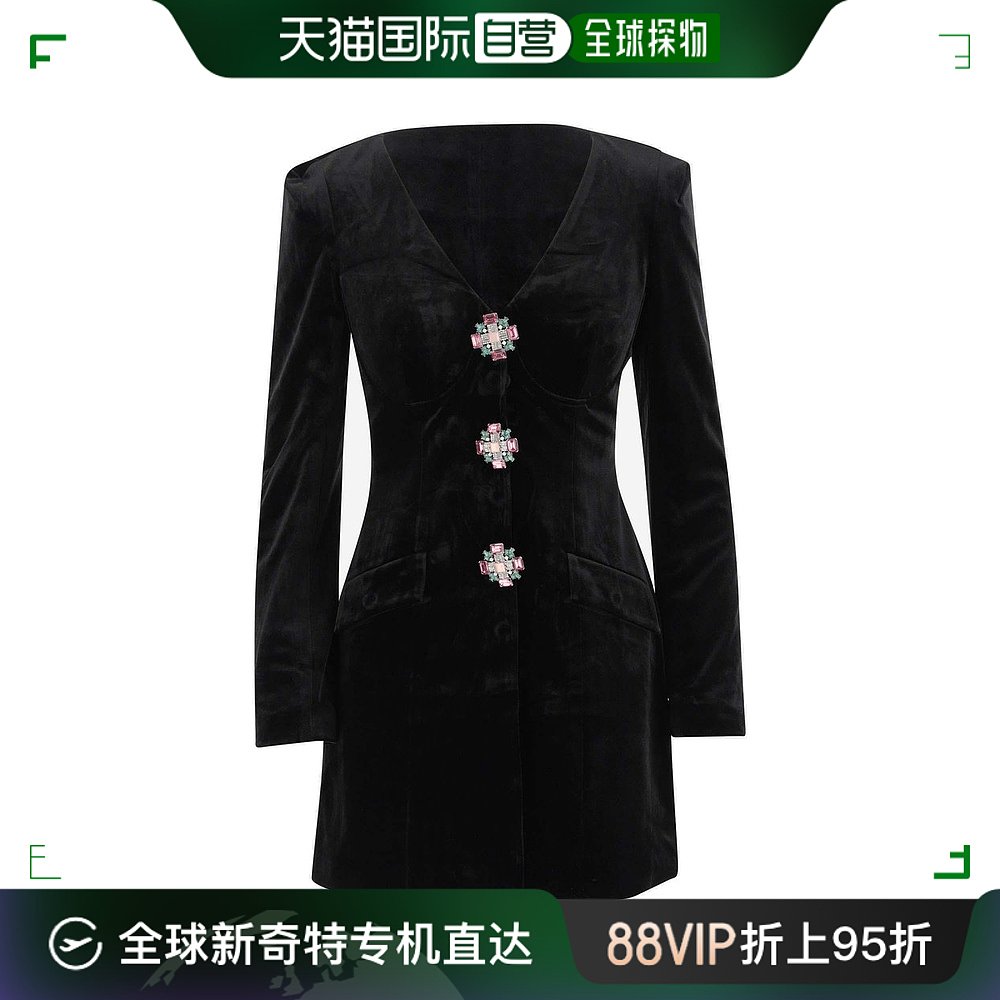 香港直邮潮奢 Self-Portrait女士缀饰 V领连衣裙 AW23608S黑色