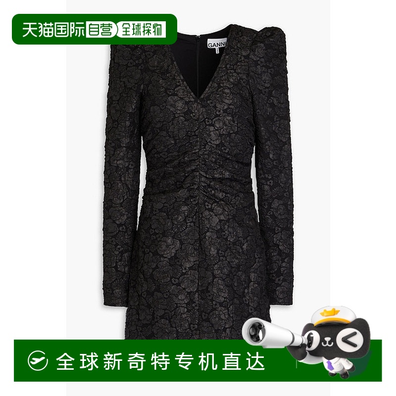 1h可退 香港直邮GANNI 甘尼 女士 褶皱弹性提花迷你连衣裙 F84976