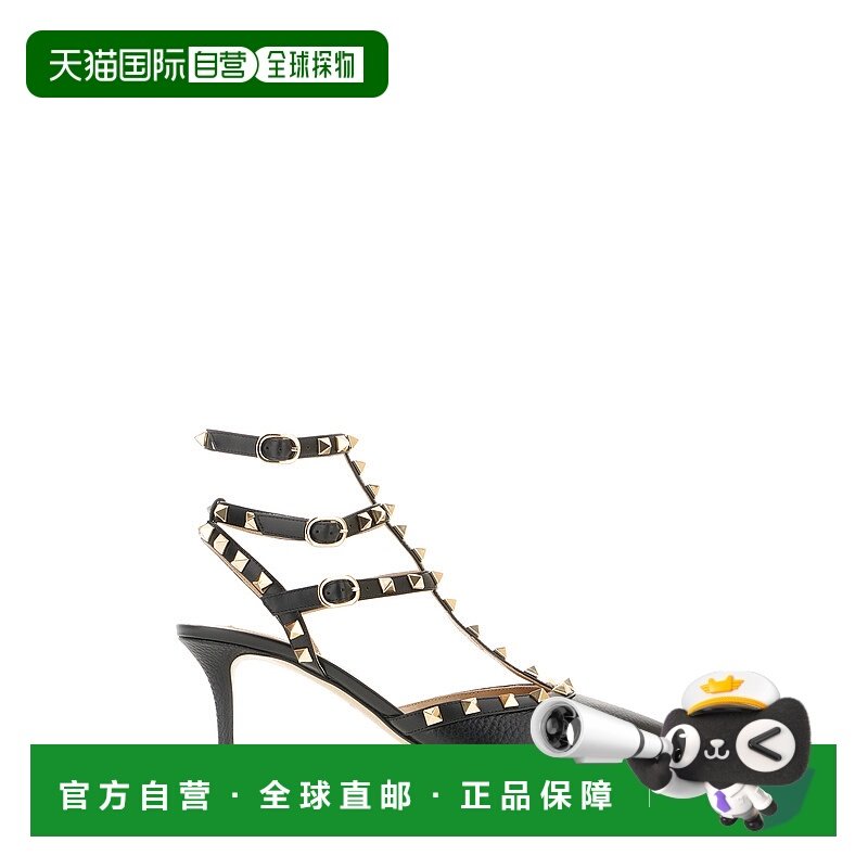 1h可退 香港直邮Valentino 华伦天奴 女士 黑色皮质铆钉浅口鞋 7W