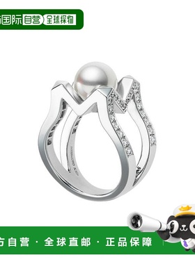 日潮跑腿MIKIMOTO 御木本奢华百搭简约钻石珍珠M形状个性珍珠戒指