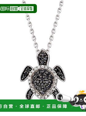 Ross-Simons 黑色和白色钻石海龟吊坠项链 925 纯银 - 18 英寸 【