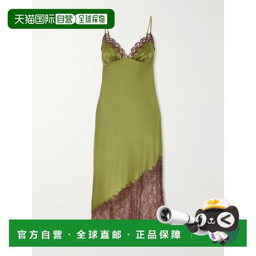香港直邮Staud 女士 Lara 蕾丝边真丝混纺中长连衣裙 R26F2103SNP