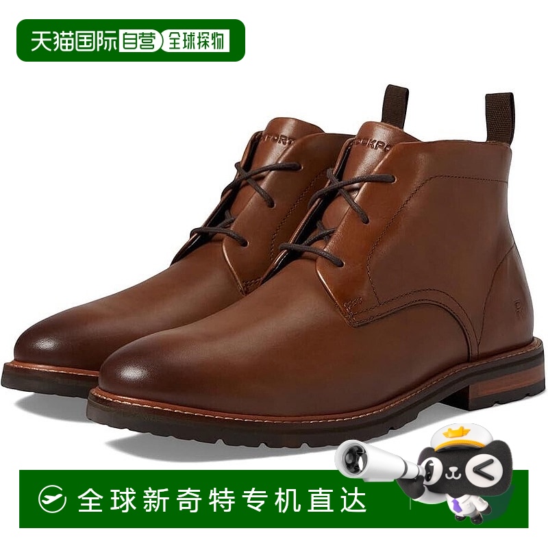 自营 Rockport Caspe Boots男式8.5深天然皮革圆头脚踝KHD1398-棕