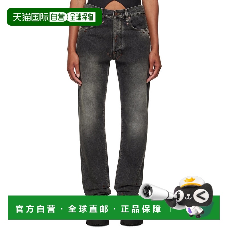 香港直邮潮奢 Moschino 莫斯奇诺 女士 黑色褪色牛仔裤 242DJ0301