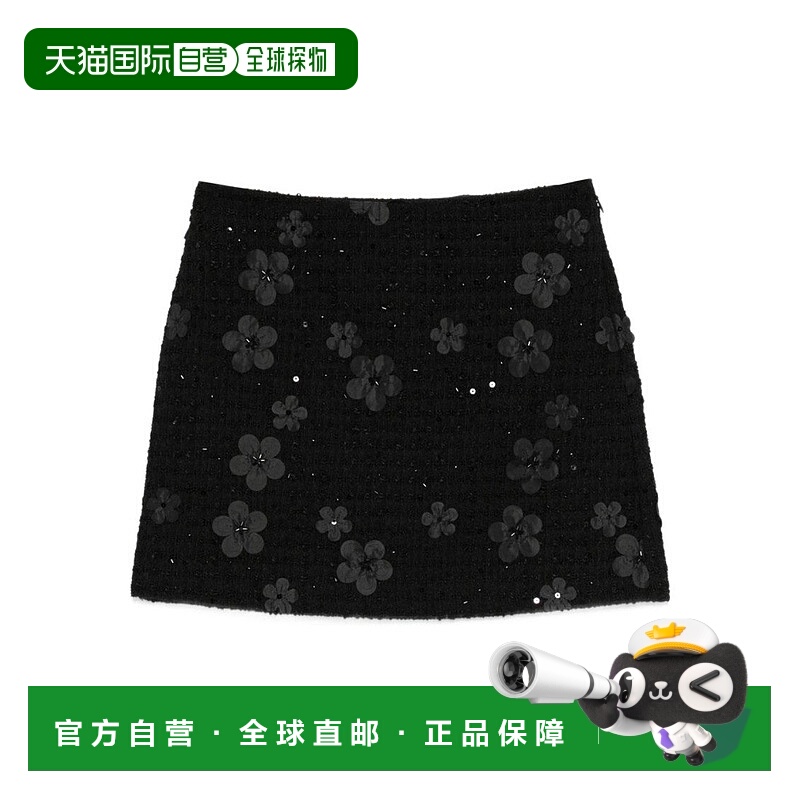 自营twin-setTextured Black Mini Skirt With Floral Appliques