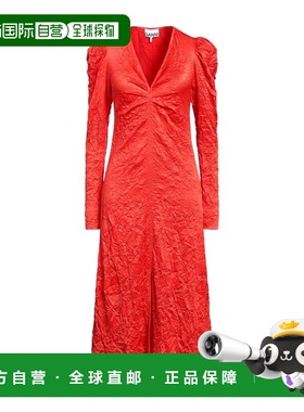 香港直邮GANNI 甘尼 女士 中长连衣裙 red红色 舒适时尚