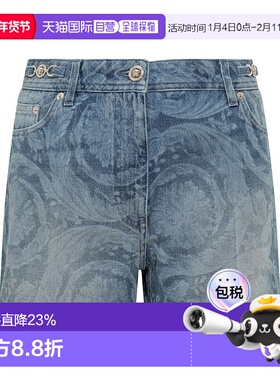 香港直邮versace 范思哲 女士 蓝色 Barocco Boyfriend 牛仔短裤
