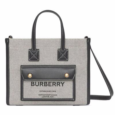 [BURBERRY] 斜挎包 迷你 双色 帆布 皮革 PRAYA 大手提包 8044142