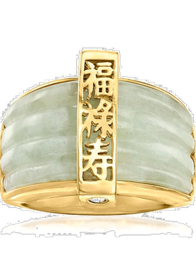 自营Ross-Simons 翡翠“财富、繁荣、长寿”戒指 18 克拉金镀在纯