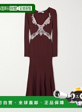 香港直邮1h可退 Self-Portrait 女士 蕾丝边罗纹针织中长连衣裙 R