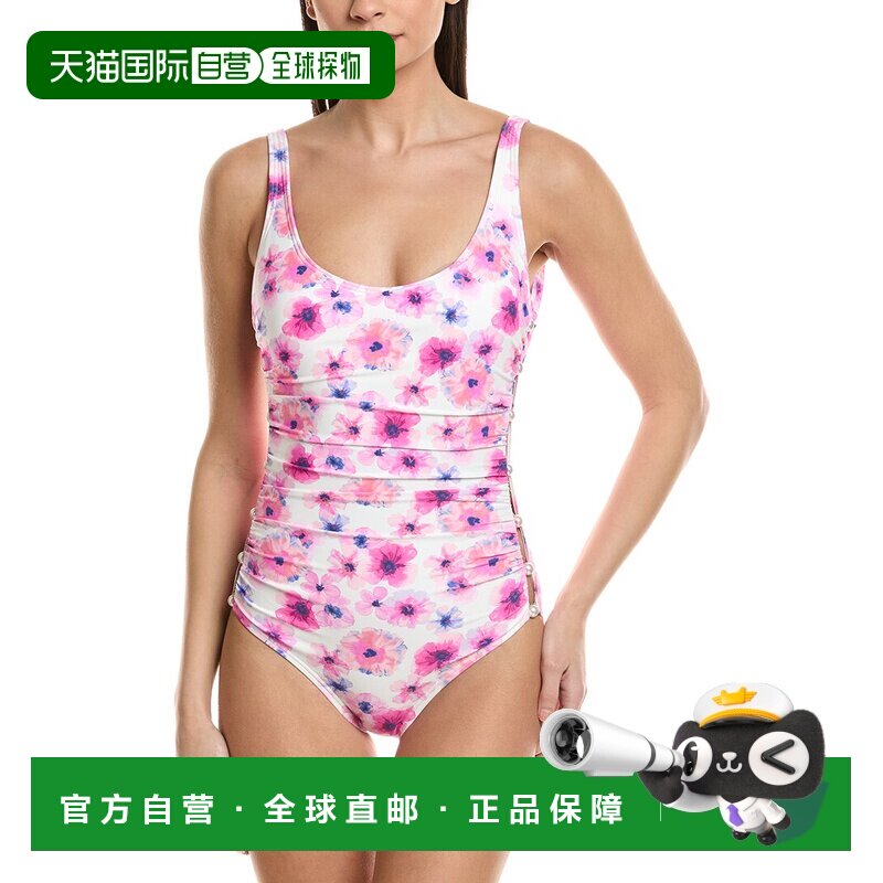 自营Carmen Marc Valvo印花一件-白色 美国奥莱直发泳衣
