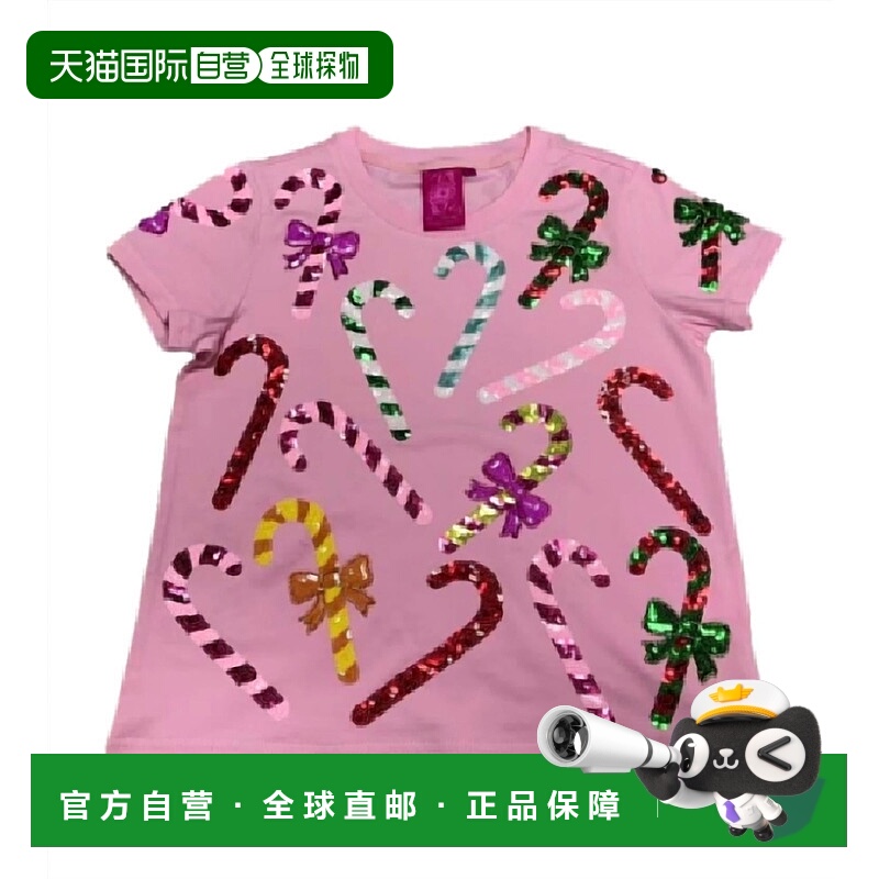 自营queen of sparkles女孩彩虹糖果手杖T恤粉红色 美国奥莱直发