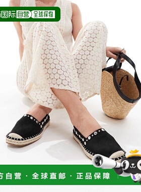 香港直邮ASOS 女士 Jeanie 设计藏趾铆钉帆布面凉鞋(黑色)单鞋