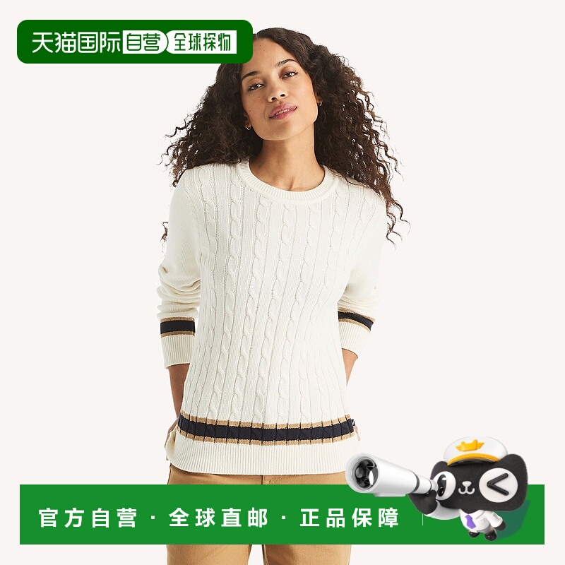 自营Nautica Womens Cable-Knit Crewneck Sweater - birch 美国