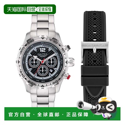 自营Nautica Mens Nst Stainless Steel And Silicone Quartz Ana